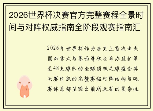 2026世界杯决赛官方完整赛程全景时间与对阵权威指南全阶段观赛指南汇 2026世界杯决赛官方完整赛程全景时间与对阵权威指南全阶段观赛指南汇