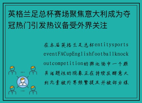 英格兰足总杯赛场聚焦意大利成为夺冠热门引发热议备受外界关注